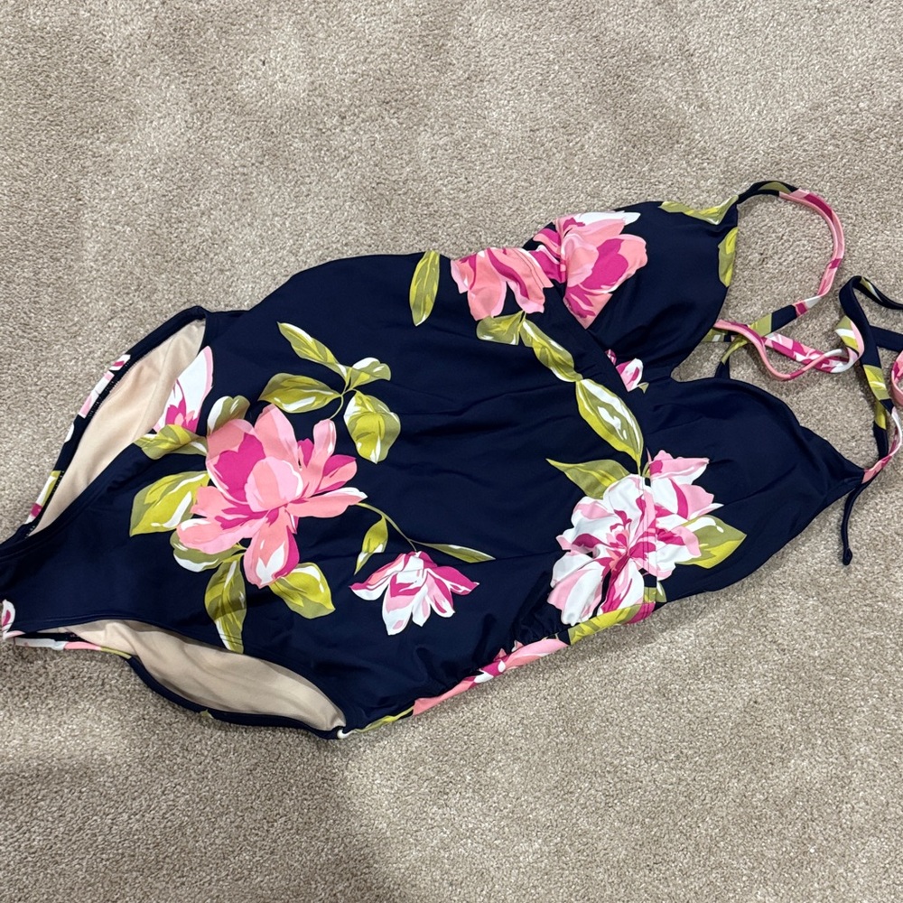 Isabel Maternity by Ingrid & Isabel Floral One Piece Swimsuit - Navy and Pink